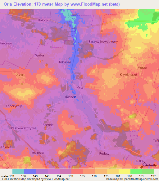 Orla,Poland Elevation Map