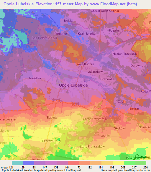 Opole Lubelskie,Poland Elevation Map