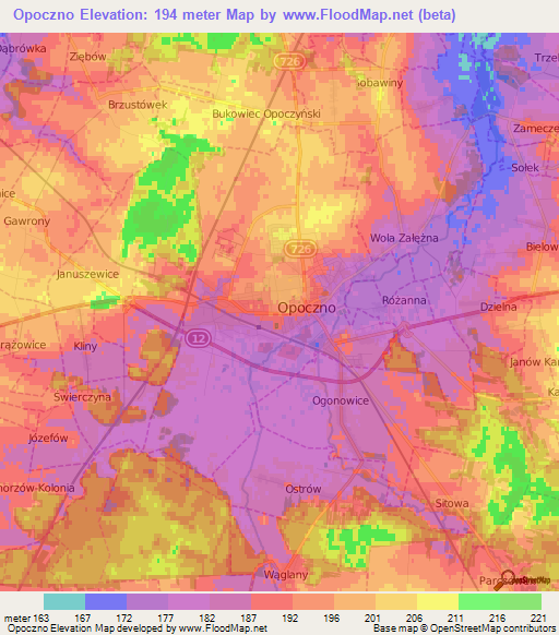 Opoczno,Poland Elevation Map