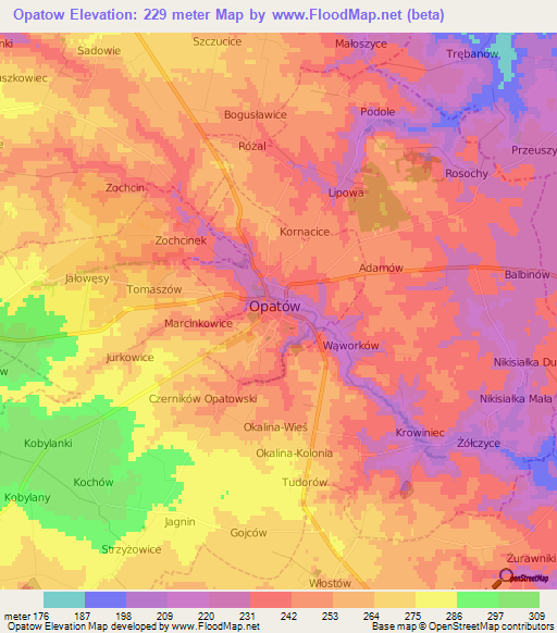Opatow,Poland Elevation Map