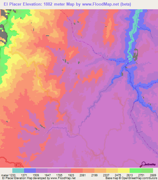 El Placer,Colombia Elevation Map