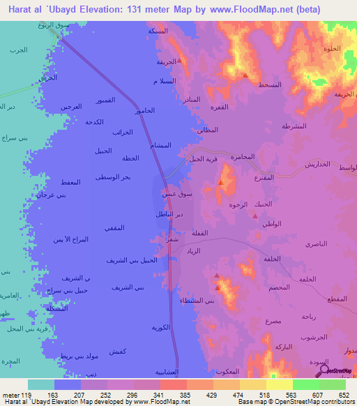 Harat al `Ubayd,Yemen Elevation Map