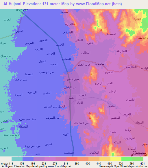 Al Hujami,Yemen Elevation Map