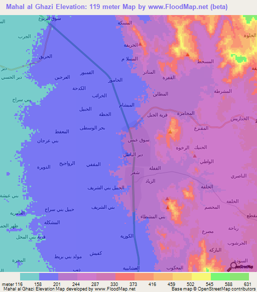 Mahal al Ghazi,Yemen Elevation Map