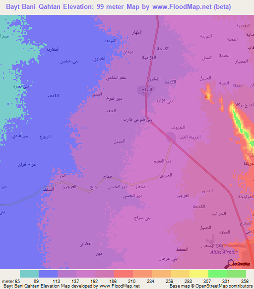 Bayt Bani Qahtan,Yemen Elevation Map