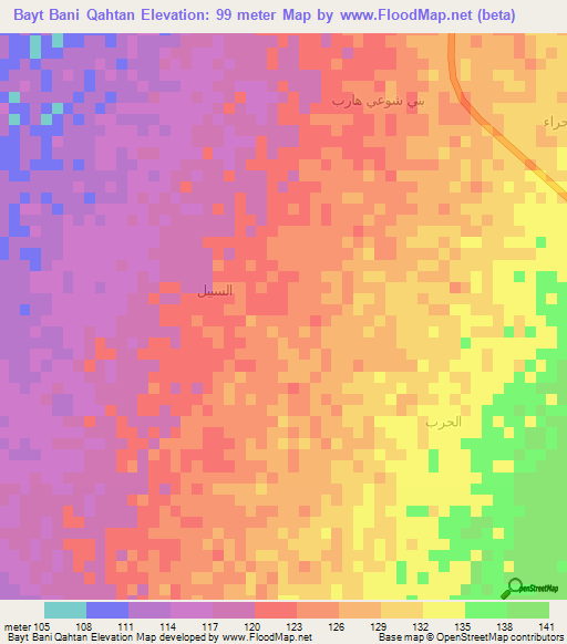 Bayt Bani Qahtan,Yemen Elevation Map