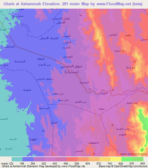 Gharb al Ashammah,Yemen Elevation Map