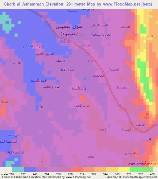 Gharb al Ashammah,Yemen Elevation Map