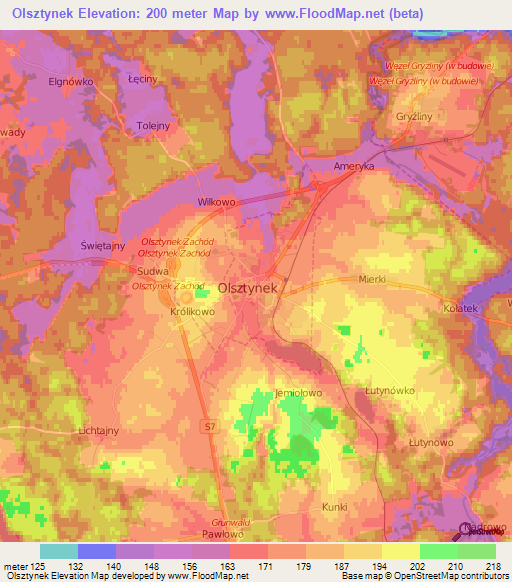 Olsztynek,Poland Elevation Map