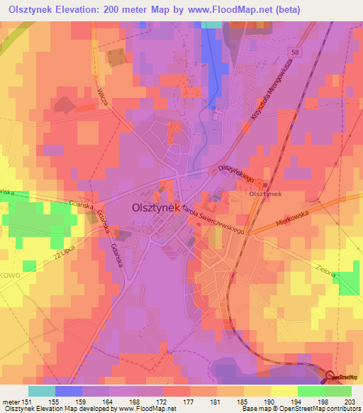 Olsztynek,Poland Elevation Map