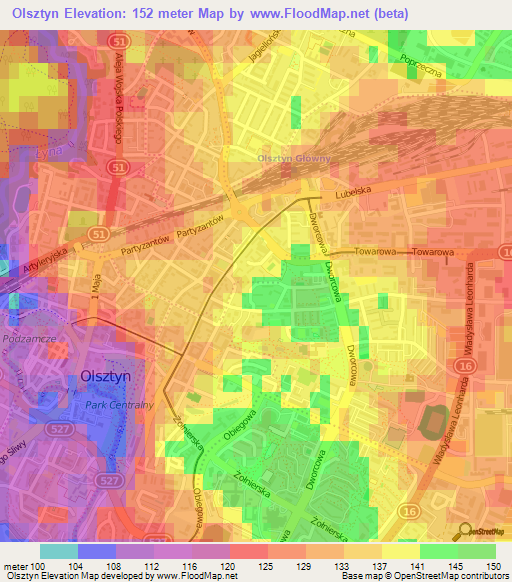 Olsztyn,Poland Elevation Map