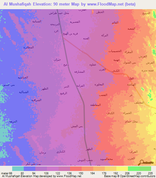 Al Mushafiqah,Yemen Elevation Map
