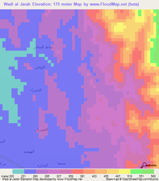 Wadi al Jarah,Yemen Elevation Map