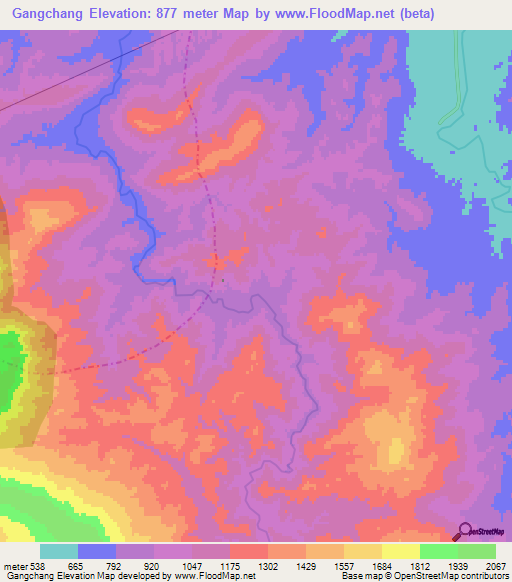 Gangchang,China Elevation Map