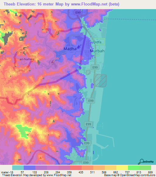 Theeb,United Arab Emirates Elevation Map
