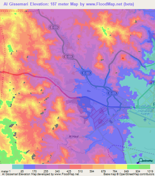Al Gissemari,United Arab Emirates Elevation Map