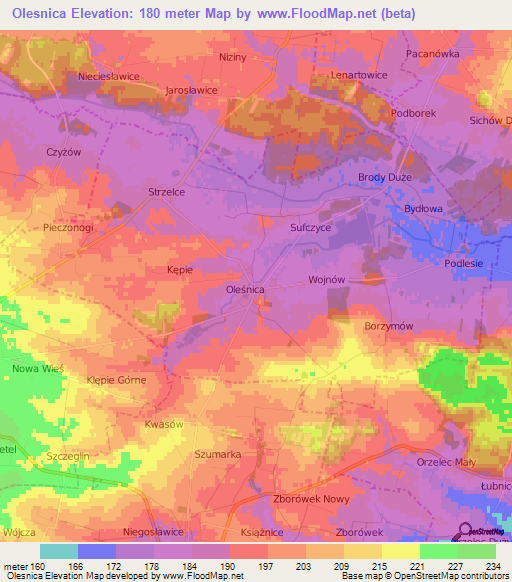 Olesnica,Poland Elevation Map
