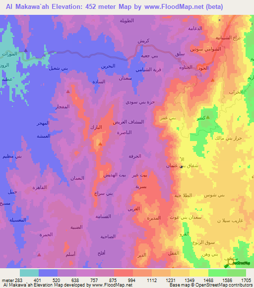 Al Makawa`ah,Yemen Elevation Map