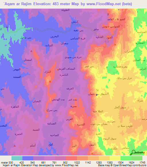 `Aqam ar Rajim,Yemen Elevation Map