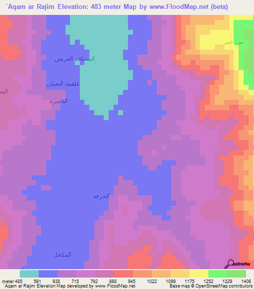 `Aqam ar Rajim,Yemen Elevation Map