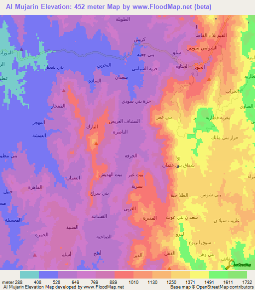 Al Mujarin,Yemen Elevation Map