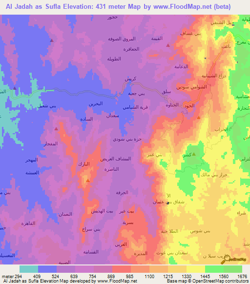 Al Jadah as Sufla,Yemen Elevation Map