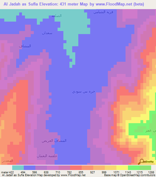 Al Jadah as Sufla,Yemen Elevation Map