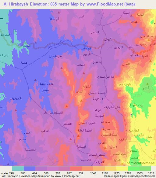 Al Hirabaysh,Yemen Elevation Map