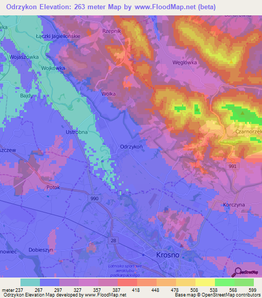 Odrzykon,Poland Elevation Map