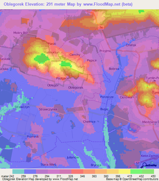Oblegorek,Poland Elevation Map
