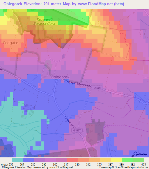 Oblegorek,Poland Elevation Map