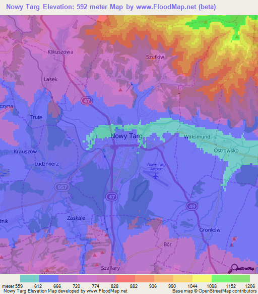 Nowy Targ,Poland Elevation Map