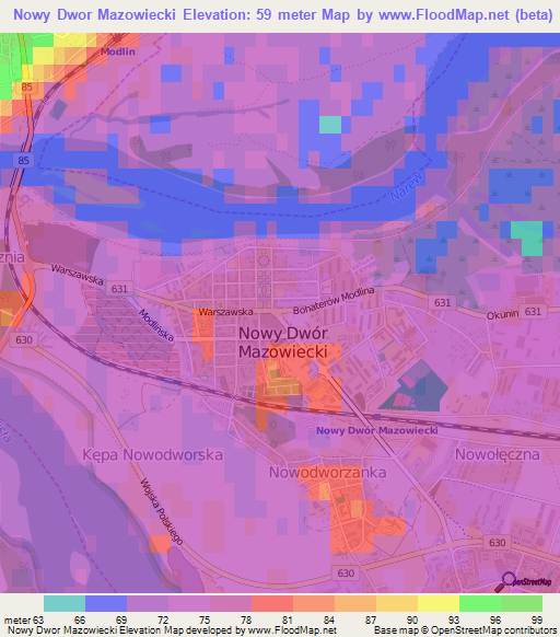 Nowy Dwor Mazowiecki,Poland Elevation Map