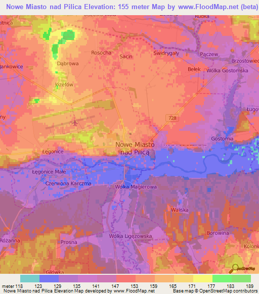 Nowe Miasto nad Pilica,Poland Elevation Map