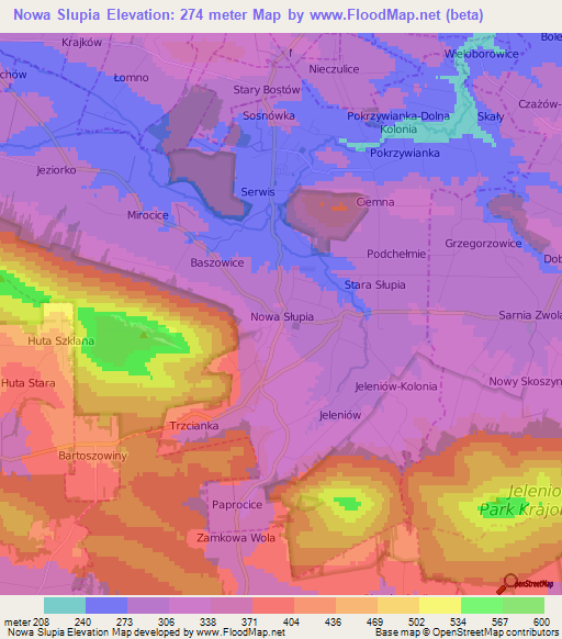 Nowa Slupia,Poland Elevation Map