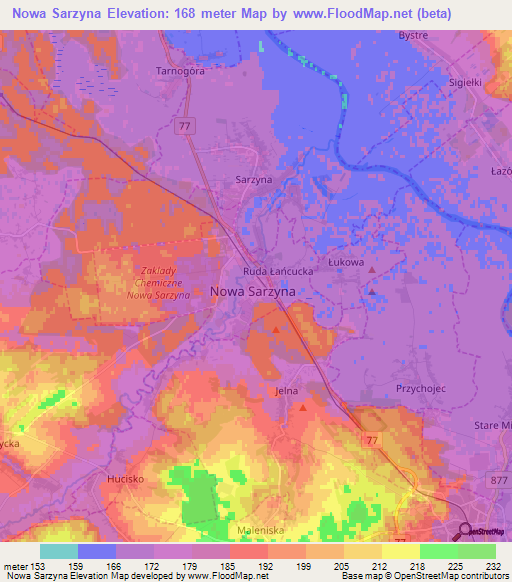 Nowa Sarzyna,Poland Elevation Map