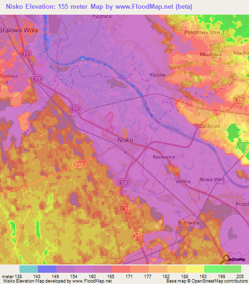 Nisko,Poland Elevation Map