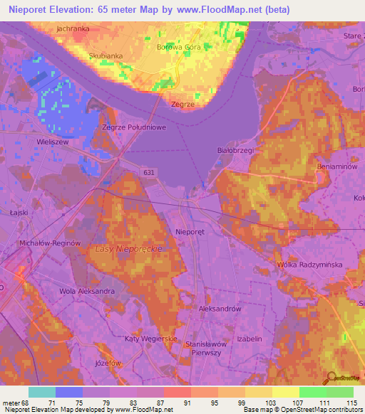 Nieporet,Poland Elevation Map