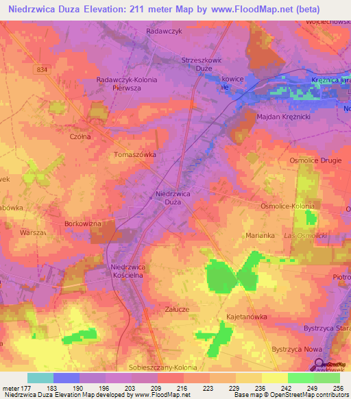 Niedrzwica Duza,Poland Elevation Map