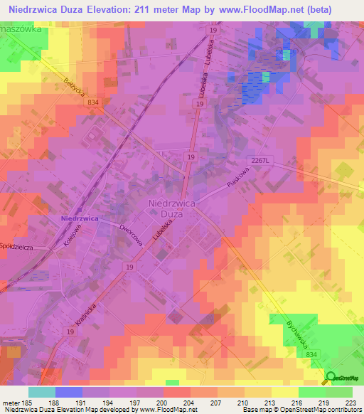 Niedrzwica Duza,Poland Elevation Map
