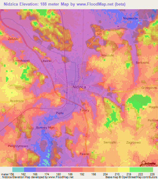 Nidzica,Poland Elevation Map