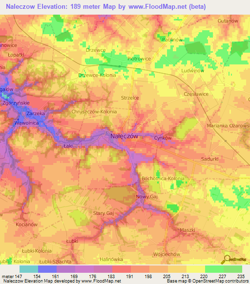 Naleczow,Poland Elevation Map