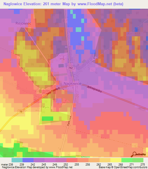 Naglowice,Poland Elevation Map