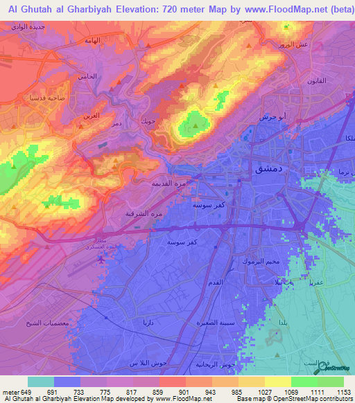 Al Ghutah al Gharbiyah,Syria Elevation Map