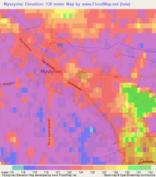 Myszyniec,Poland Elevation Map