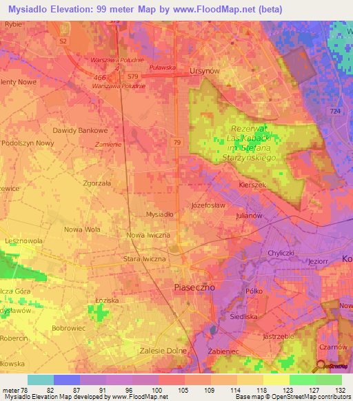 Mysiadlo,Poland Elevation Map
