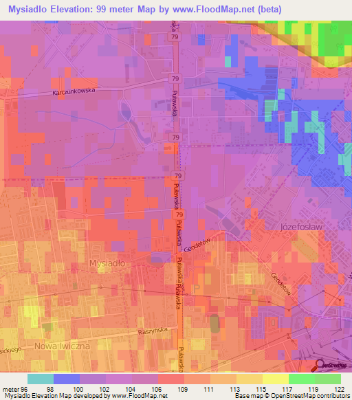 Mysiadlo,Poland Elevation Map