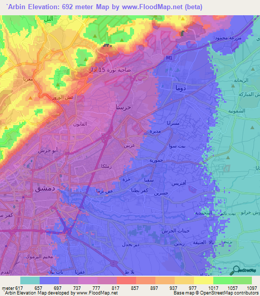 `Arbin,Syria Elevation Map