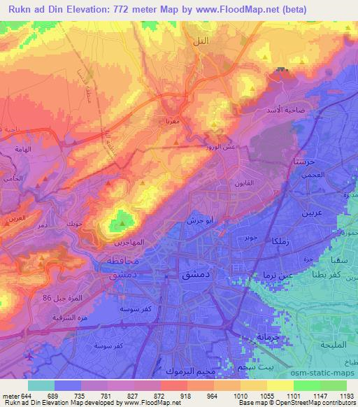 Rukn ad Din,Syria Elevation Map
