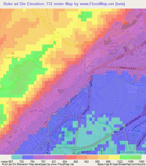 Rukn ad Din,Syria Elevation Map